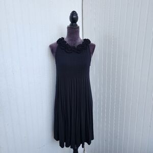 Maggy London Sleeveless Dress Womens  Stretch Rayon Black Floral Ruffle Sz S